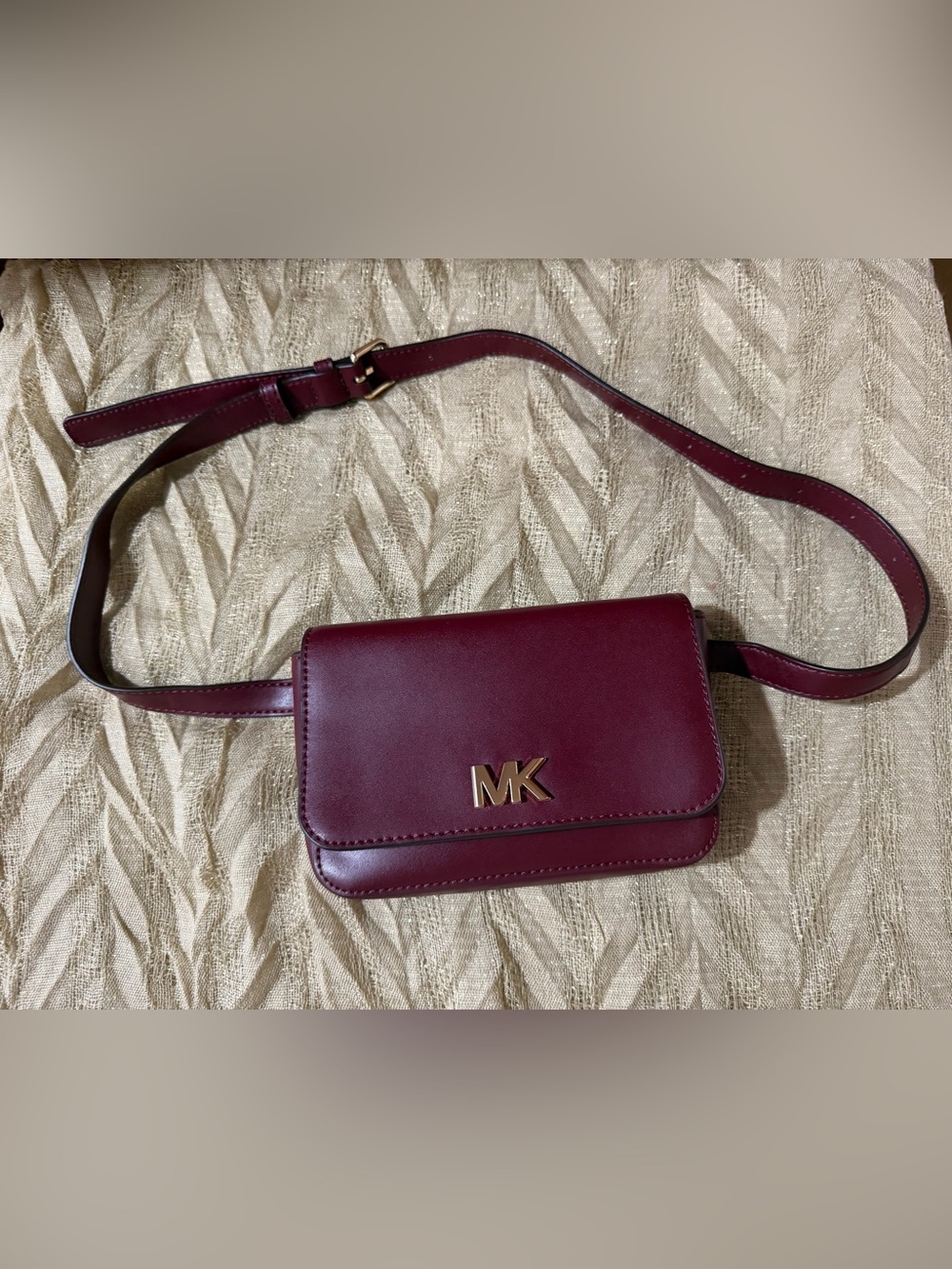 MICHAEL KORS Burgundy Leather MK Logo Mini Belt Bag